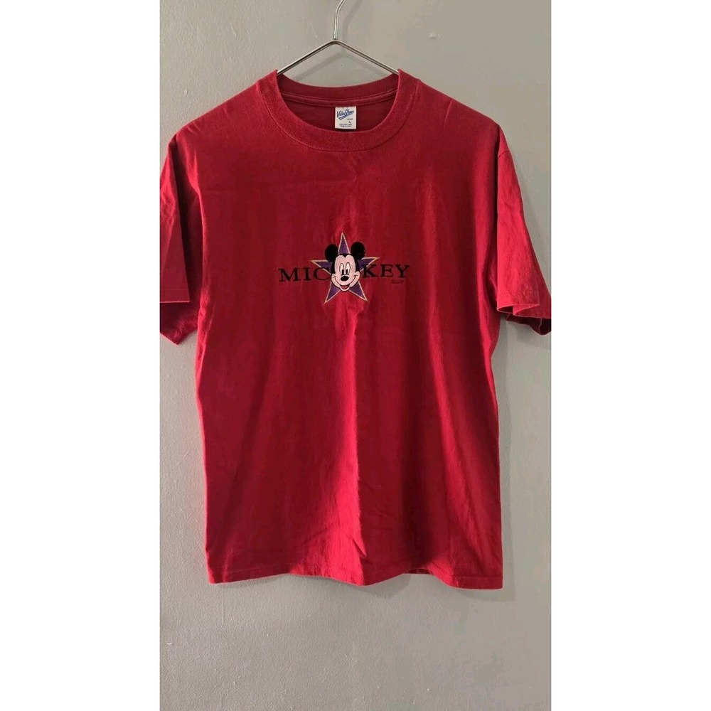 Vintage 80s Mickey Mouse Velva Sheen Embroidered T-Shirt Size Large Made in USA